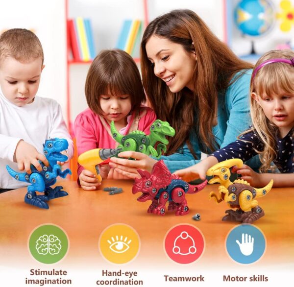 Dinosaur Toys for 3, 4, 5, 6, 7 Year Old Boys, Take Apart Toys with Electric Drill for Kids, STEM Educational Construction Building Toys, Ideal Xmas Birthday Gift, Incl Tyrannosaurus Rex Triceratop - Image 6
