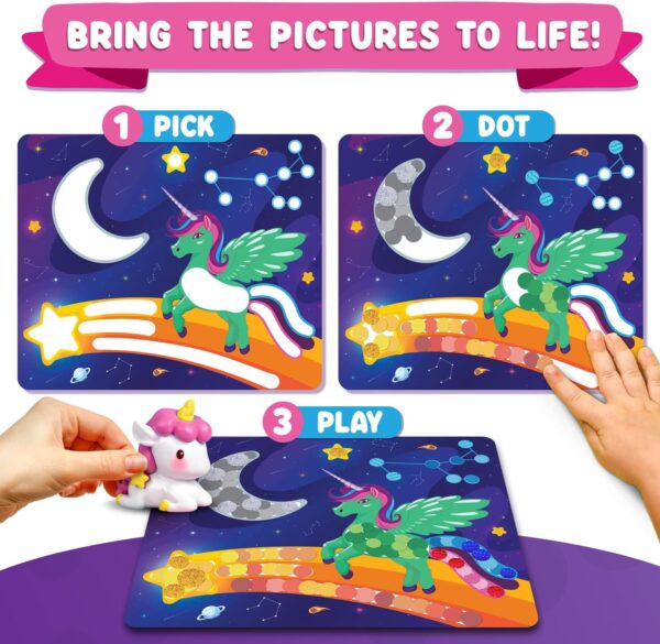 Funcils Dot Art Activity - Unicorn & Princess Sticker Art Kit, Arts and Crafts for Kids, Toddler Craft Supplies, Gifts for Boys & Girls Ages 3, 4, 5, 6, 7 Year Old - Kids Travel Activities & Toys - Image 3