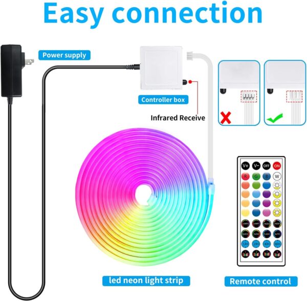 50ft RGB LED neon Rope Lights LED neon Strip Lights with Remote Control/APP Control IP65 24V Waterproof Flexible Neon LED Strip Lights,Led Lights for Bedroom Room Outdoors Decor - Image 7