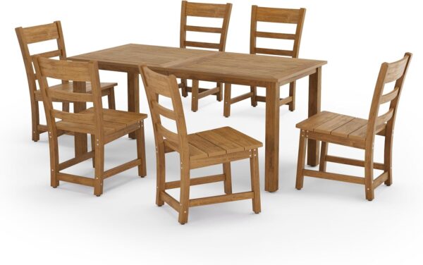 HDPS Outdoor Patio Dining Set for 6, All Weather Outdoor Table and Chairs, Resin Outdoor Kitchen Furniture Dining Sets for Outdoor Indoor, Garden, and Backyard, Teak Color-Oil Printed