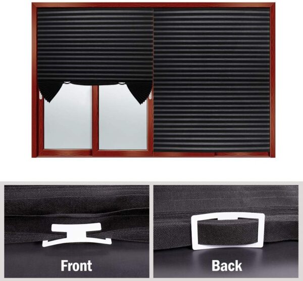 LUCKUP 2 Pack Cordless Light Filtering Pleated Fabric Shade,Easy to Cut and Install, with 4 Clips (36"x72"- 2 Pack, Black) - Image 4