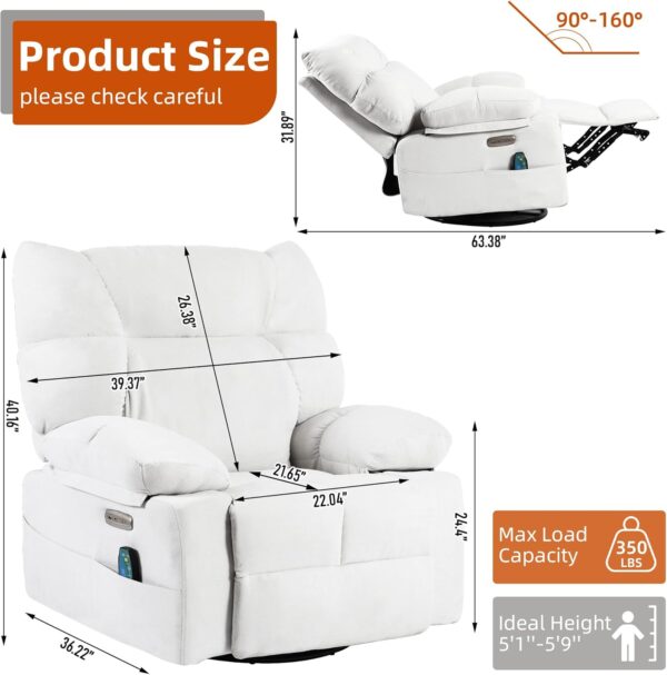 DYHOME 2024 New White Power Recliner Chair, Swivel Massage Rocking Recliner Chairs for Adults with Heated, USB & USB-C Ports, Modern Single Lounge Sofa for Living Room, Bedroom - Image 2