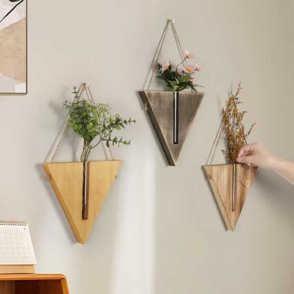 Hanging Planters for Indoor Plants, Propagation Station, Wall Vase, Wooden Hanging Wall Planter, Farmhouse Wall Decor for Kitchen (Triangles/Set of 3) - Image 6