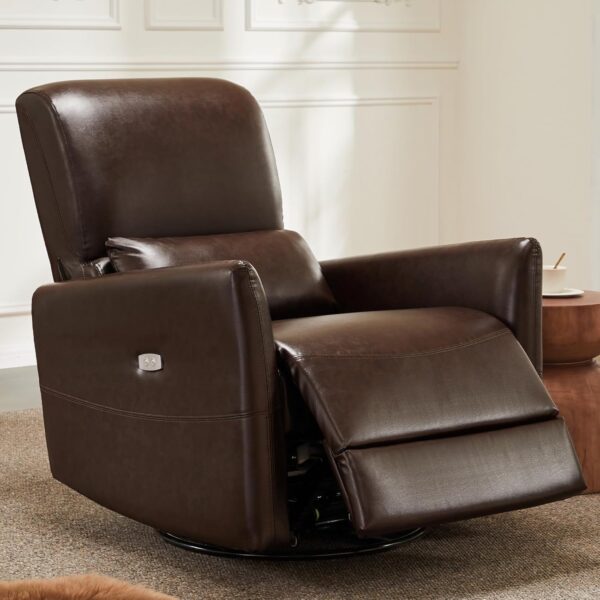 Power Rocker Recliner Chair Electric Reclining Swivel Chair for Adults,Upholstered Faux Leather Reclining Sofa Chair for Living Room, Brown - Image 2