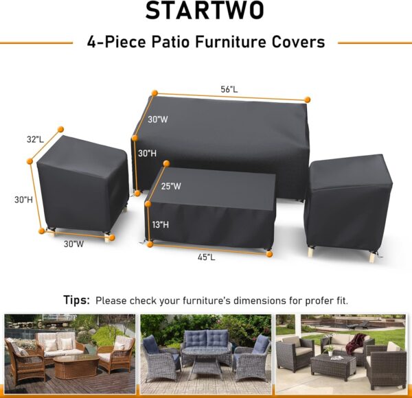 STARTWO Outdoor Furniture Cover Waterproof, Patio Furniture Covers 4 Piece Set, Heavy Duty 500D Patio Furniture Set Cover for Chairs, Couch, Table Coffee, Black - Image 2