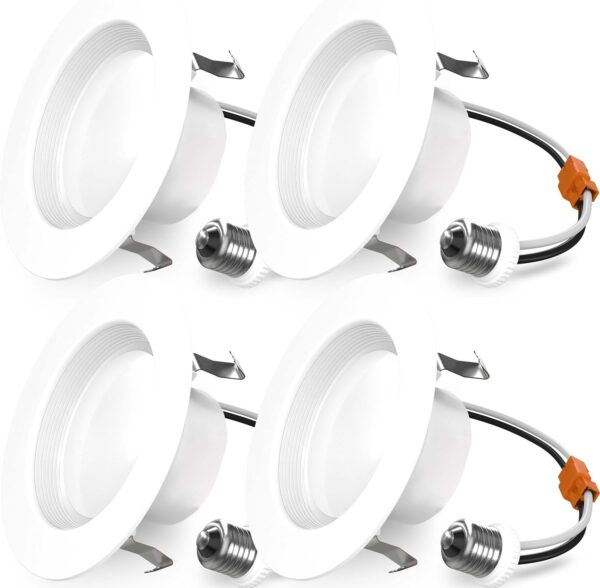 Sunco 4 Pack Retrofit LED Recessed Lighting 4 Inch, 3000K Warm White, Dimmable Can Lights, Baffle Trim, 11W=60W, 660LM, Damp Rated - ETL