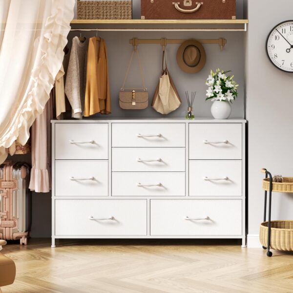 Furnulem White Dresser with 9 Large Drawers for 55'' Long TV Stand Entertainment Center,Wood Shelf Storage for Bedroom,Living Room,Closet,Entryway,Sturdy Metal Frame - Image 2