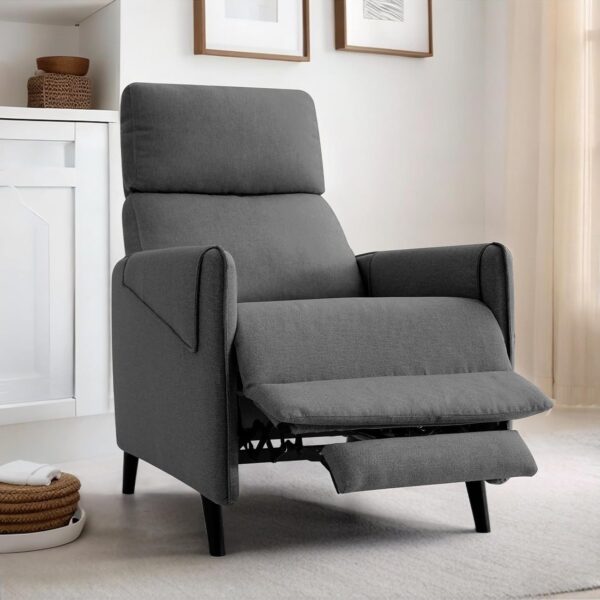RISAR Pushback Recliner Chair，Modern Single Recliner Chair，with Adjustable Footrest and Thick Cusion,Backrest,for Living Room, Bedroom,Office (Grey)