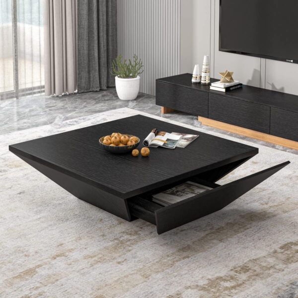 POVISON Modern Slatted TV Stand with Coffee Table,Mid-Century Solid Wood Living Room Set - Image 2