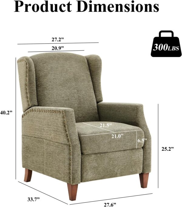 COLAMY Wingback Pushback Recliner Chair with Storage Pocket, Upholstered Fabric Living Room Chair Armchair with Wood Legs and Nailhead Trim, Green - Image 2