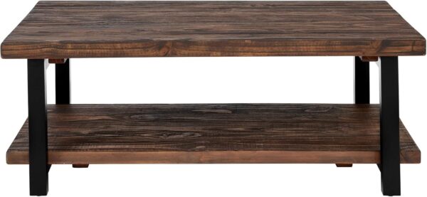 Pomona Rustic Natural 48 in. Wide Coffee Table with Shelf, 400 lbs. Weight Capacity and Metal Legs for Living Room Rustic Industrial Style Storage - Wood Top & Solid Wood Finish - Image 4