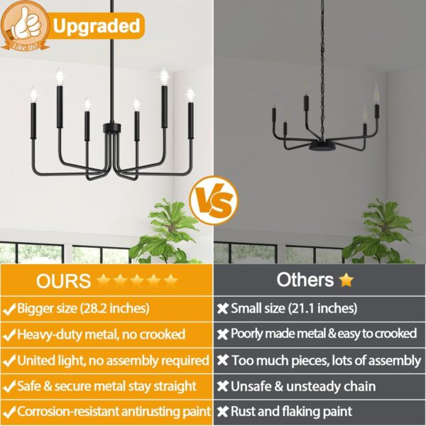 Black Chandelier, 6-Light Farmhouse Chandelier for Dining Room Lighting Fixtures Hanging, Dining Light Fixtures Industrial Modern Chandelier for Bedroom, Foyer, Hall, Kitchen, Living Room and Entryway - Image 2