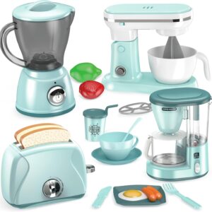 Shemira Pretend Play Kitchen Appliances Toy Sets with Coffee Maker, Blender, Mixer, Toaster, Kids Kitchen Playset with Light&Sound, Kids Kitchen Accessories, Toys for 3 4 5 6 7 8 Year Old Girls Gifts