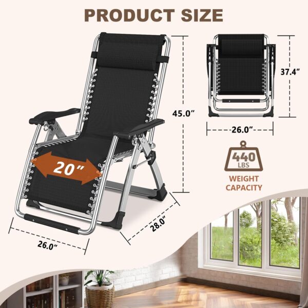 DoCred Comfy Chair, Folding Chair Recliner Chair for Bedroom and Living Room, Folding Reclining Patio Chairs Lounge Chair with Removable Cushion for Indoor Outdoor - Image 2