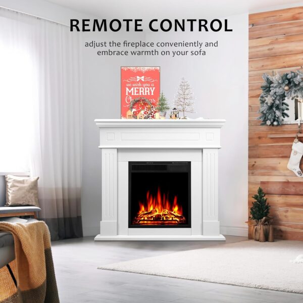 44" Corner Electric Fireplace with Mantel Package Freestanding Fireplace Heater Corner Firebox with Log & Remote Control,750-1500W,White - Image 4