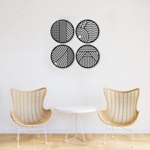 METALPLEX 4 Piece Modern Circles Set Metal Wall Art - Durable And Rust-Free Indoor & Outdoor Aluminum Composite Wall Art- Beautiful Home Decor Wall Art For Living Room And Bedroom Decorations - Black 16" (Each Piece)