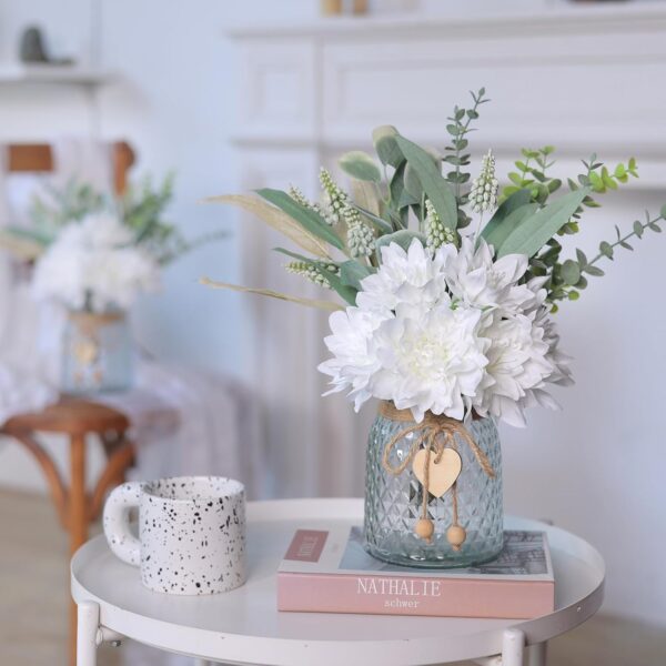 Faux Flowers with Vase,Artificial Silk Flowers in Vase, Fake Plant Eucalyptus and Willow,Flower Arrangement for Home Farmhouse kitchen Dining Table Centerpiece Decorations Coffee Table Decor (White) - Image 5