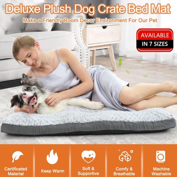 POCBLUE Deluxe Washable Dog Bed for Large Dogs Dog Crate Mat 36 Inch Comfy Fluffy Kennel Pad Anti-Slip for Dogs Up to 70 lbs, 36" x 23", Grey - Image 2