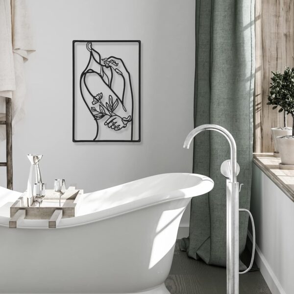 CHENGU 3 Pieces Metal Minimalist Abstract Woman Wall Art Line Drawing Wall Art Decor Single Line Female Home Hanging Wall Art Decor for Kitchen Bathroom Living Room (Flower) - Image 3