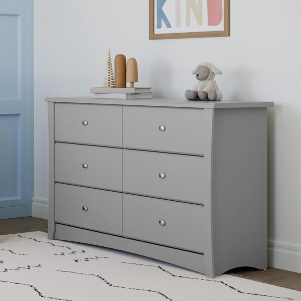 Storkcraft Crescent 6 Drawer Double Dresser (Pebble Gray) – GREENGUARD Gold Certified, For Nursery, Dresser, Kids Nursery Organizer, Chest of Drawers - Image 2