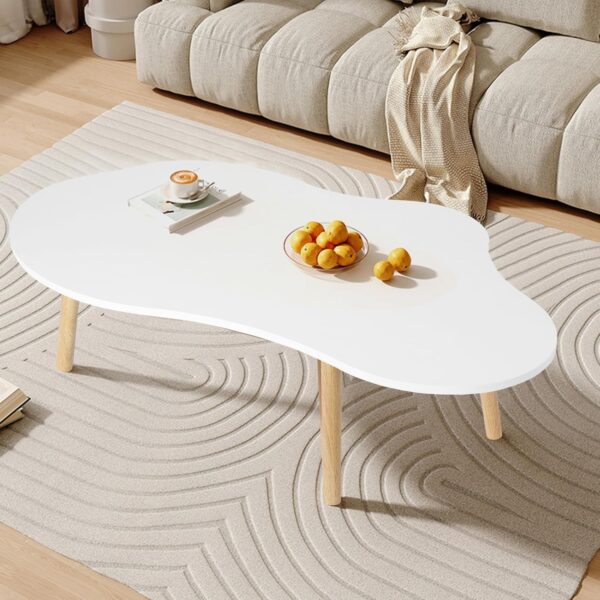 Small Coffee Table, Modern Coffee Table Small White Coffee Tables, Living Room Center Minimalist Display Coffee Table with Cloud Shape, 39.4" x19.7 x16.1 Irregular Coffee Table White - Image 7