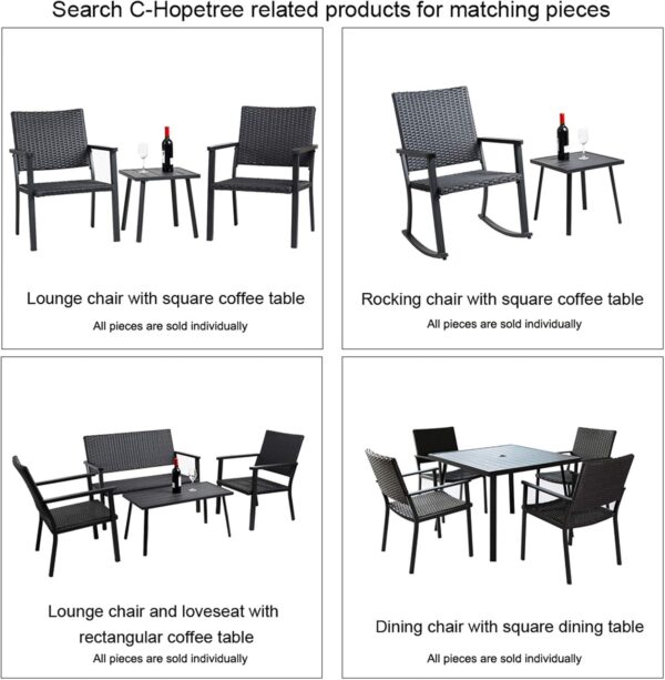 C-Hopetree Outdoor Loveseat Bench Chair for Outside Patio Porch, Metal Frame, Black All Weather Wicker - Image 7