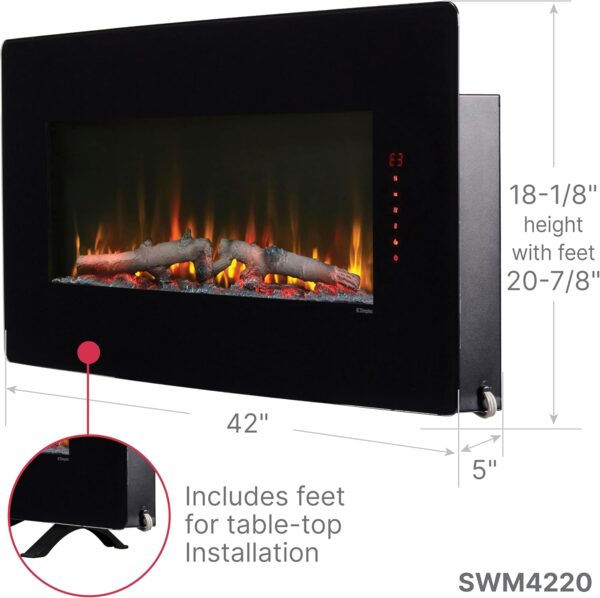 Dimplex Winslow Wall Mounted Electric Fireplace, 42" Inch, Black, 1400W - Modern Wall Electric Fireplace with Heater, Multiple Media Options, Remote Control - Slim Fireplaces for Living Room, Bedroom - Image 2