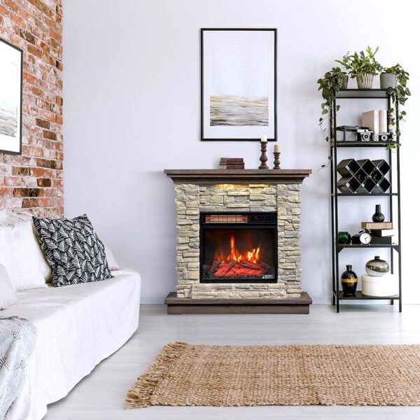 duraflame® Wall Mantel Electric Fireplace with Remote Control, Smoky Gray Stone - Image 4