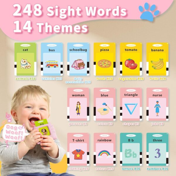 Toddler Toys Talking Flash Cards for 2 3 4 5 6 Year Old Boys and Girls, Autism Sensory Toys for Autistic Children, Learning Educational Montessori Speech Therapy 248 Sight Words Kids Gifts - Image 3