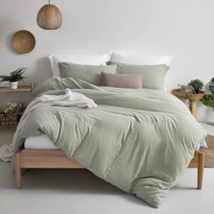MILDLY Super Soft Duvet Cover - 100% Washed Microfiber October Mist Sage Comforter Cover Set 3 Pieces with Zipper Closure & Corner Ties (No Comforter)