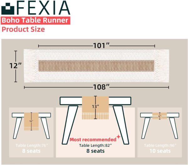 FEXIA Boho Table Runner with Tassels 108 Inches Long for Home Decor Farmhouse Table Runner Cream & Brown Rustic Macrame Table Runner for Bohemian Dining Bedroom Decor Bridal Shower (12x108 Inches) - Image 2
