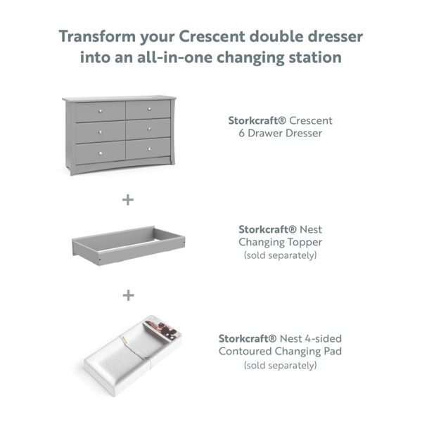 Storkcraft Crescent 6 Drawer Double Dresser (Pebble Gray) – GREENGUARD Gold Certified, For Nursery, Dresser, Kids Nursery Organizer, Chest of Drawers - Image 6