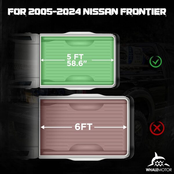 Truck Bed Tonneau Cover Compatible with Nissan Frontier 2005-2024 5 ft Short Box w/or w/o Track Rail, Soft Roll Up Style - Image 2