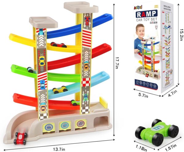 Montessori Toys for 2 3 Year Old Boys Toddlers, Car Ramp Toys with 6 Cars & Race Tracks, Garages and Parking Lots, Ramp Racer Toy Gift for Boys Girls Age 18 Months and Up, Multicolor - Image 6