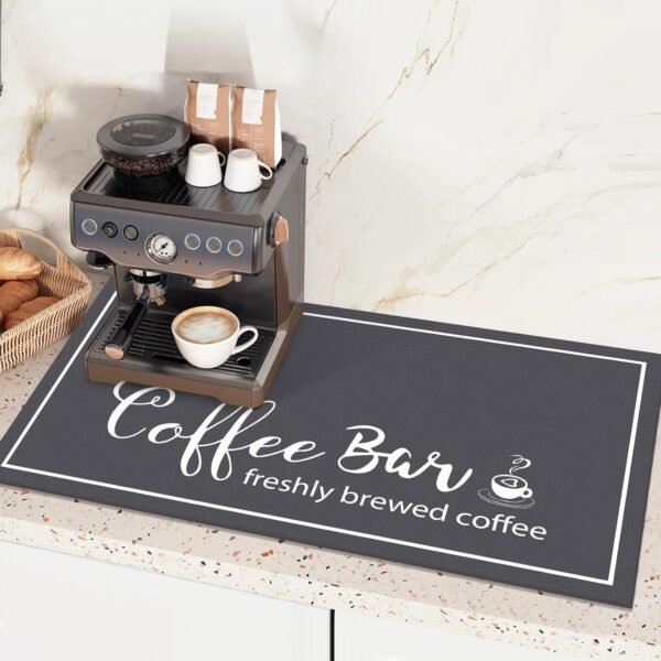 Dish Drying Mat, 17"x32" Absorbent Coffee Bar Mat for Countertops, Coffee Bar Accessories with Coffee Cup Pattern for Kitchen Counter Coffee Maker Coffee Pot Dining Room Decoration, DarkGrey - Image 5