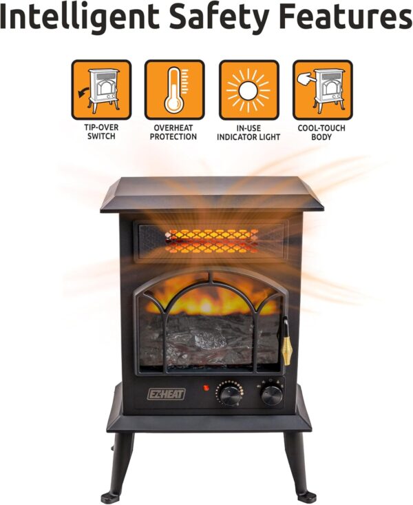 EZ-HEAT Electric Fireplace Space Heater with Flame Effect, Adjustable Thermostat, Dual Heat Settings, and Overheat Protection, MT1288 - Image 5