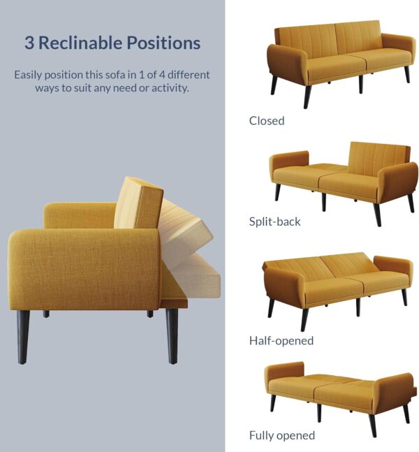 BELLEZE Adjustable Folding Sofa Bed, Upholstered Modern Convertible Futon, Sleeper Sofa for Living Room, Guest Room, Garage - Melrose (Yellow) - Image 4