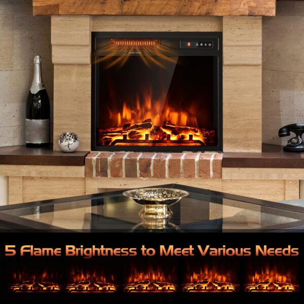 COSTWAY 18-Inch Electric Fireplace Inserts, 1500W Freestanding Recessed Fireplace Heater with Remote Control, Adjustable Flame Effect and Temperature, 9H Timer, Electric Fireplaces for Home Indoor Use - Image 6