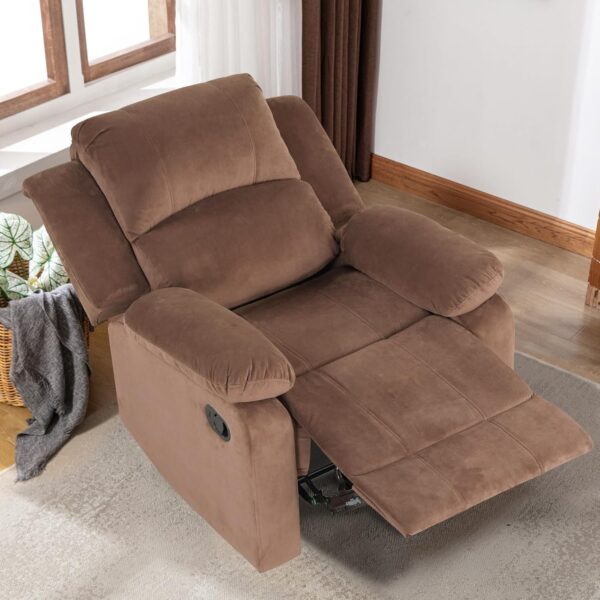 Phoenix Home Manual Recliner Chair, Soft Fabric Overstuffed Recliner Single Sofa Recliner for Living Room, Heavy Duty and Safety Reclining Mechanism,Brown - Image 4