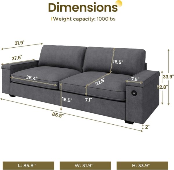 SEDETA Modern Couch, Comfy Couches for Living Room, Oversized Loveseat Sofa, Deep Seat Sofa with Storage and 2 USB Charging Ports, Removable Sofa Cover(Dark Grey Chenille) - Image 2