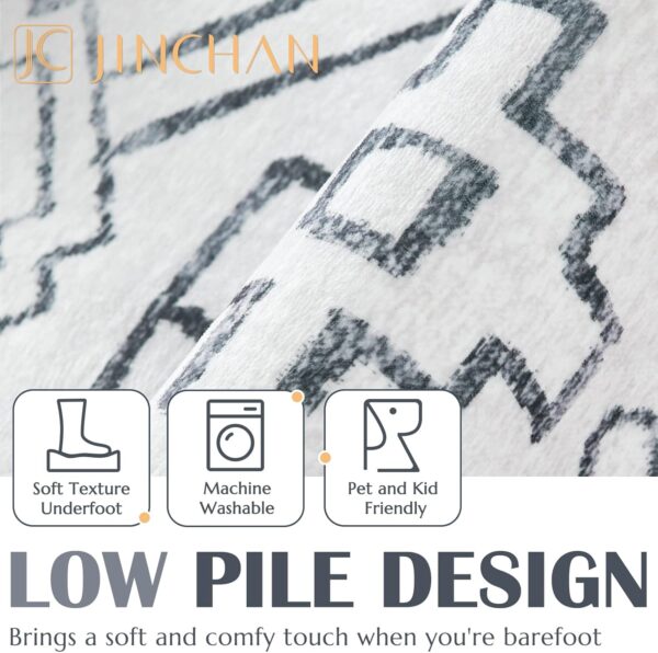 jinchan Moroccan Area Rug 5x7 - Washable Rug Low Pile Bedroom Rug Ultra-Thin Faux Wool Non-Slip Modern Soft Accent Rug Indoor Carpet for Living Room Kitchen Dining Room Farmhouse Office Grey - Image 2