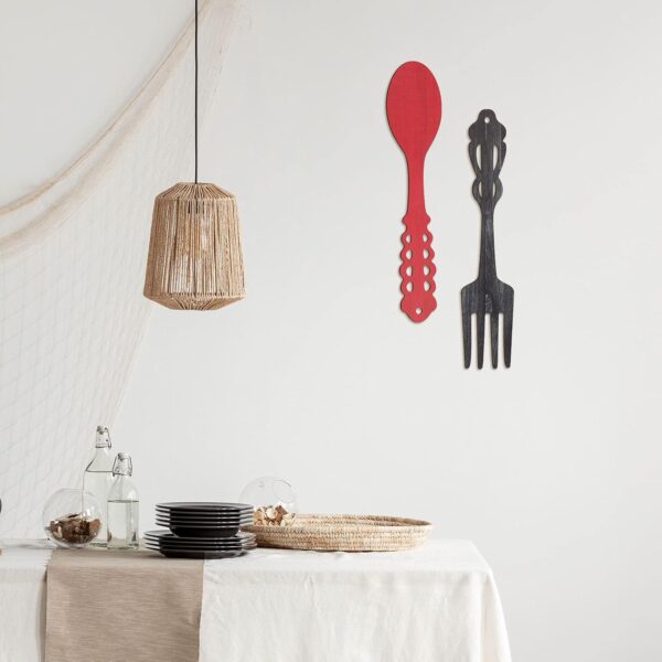 Jetec 2 Pieces Large Fork and Spoon Wall Decor Wooden Spoon Shaped Wall Sign Fork Shaped Hanging Sign Farmhouse Kitchen Wall Decors for Home Kitchen Dining Living Room Decor (Red, Heather Gray) - Image 7
