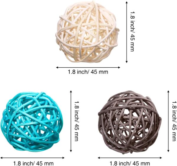 Yaomiao 15 Pieces Wicker Rattan Balls Decorative Orbs Vase Fillers for Craft, Party, Valentine's Day, Wedding Table Decoration, Aromatherapy Accessories, 1.8 Inch(Light-Blue White Gray) - Image 3