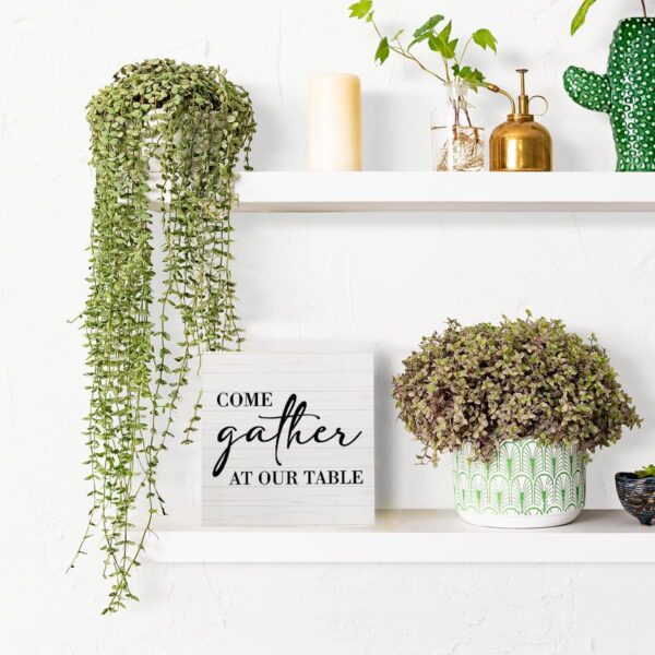 Kitchen Sign Kitchen Decor Desk Decor Wooden Box Sign Housewarming Gift Rustic Wood Block Plaque Box Sign for Home Farmhouse Kitchen Dining Room Shelf Table Decoration Come Gather At Our Table Sign - Image 6