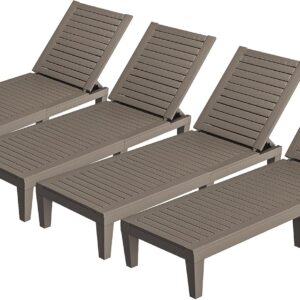 YITAHOME Outdoor Chaise Lounge Chairs Set of 4 with Adjustable Backrest, Sturdy Loungers for Patio & Poolside, Easy Assembly & Waterproof & Lightweight with 265lbs Weight Capacity, Taupe