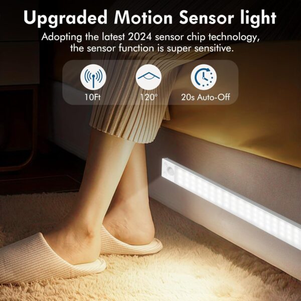 Under Cabinet Lights 14.5 Inch,Under Cabinet Lighting 63LEDS 2500mAh,Motion Sensor Light Indoor Rechargeable Battery Operated,Dimmable Under Counter Lights for Kitchen,Drawers,Wardrobe,Stair Bedroom - Image 2