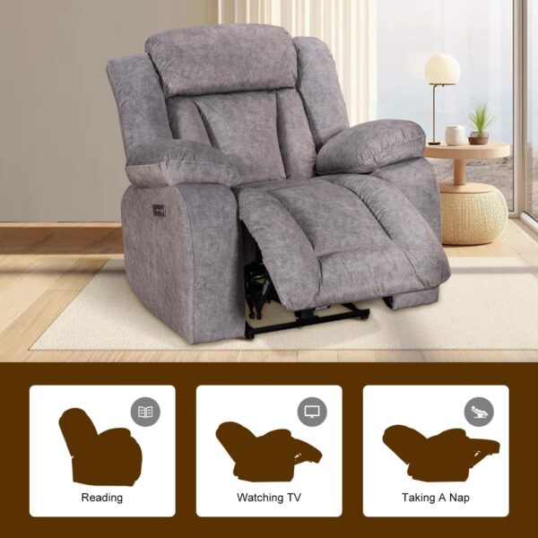 Power Recliner Chair, Ergonomic Reclining Chair with USB and Type-C Charging, Adjustable Electric Recliner Chair for Living Room, Bedroom, Office, Easy Assembly Power Recliner, Light Brown - Image 6