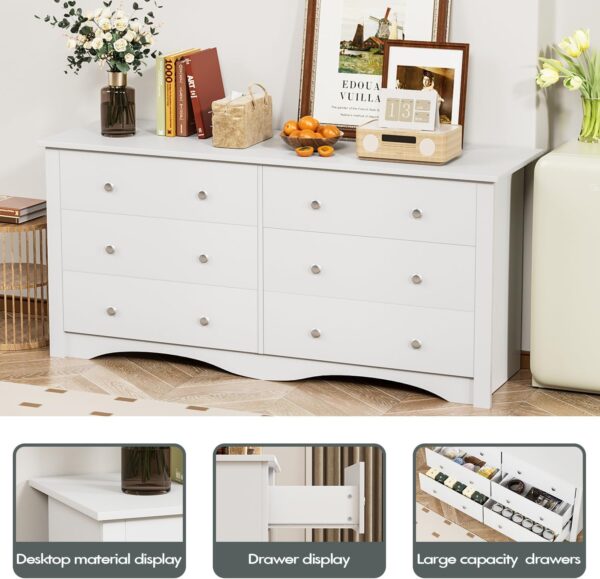 Shahoo Dresser for Bedroom with 6 Drawers Wide Chest Storage Organizer and TV Stand for Living Room, Closet, Hallway, Dormitory,White - Image 6