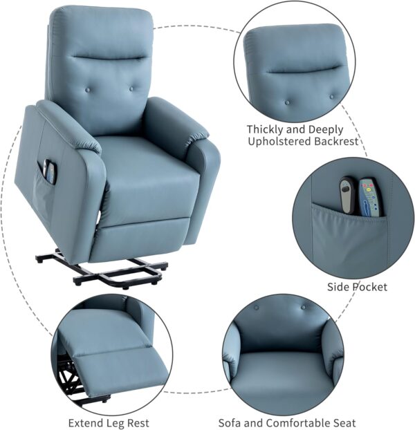 P PURLOVE Power Lift Chair Electric Recliner for Elderly, PU Massage Recliner Chair with Side Pocket, Adjustable Massage and Heating Function for Adults, Squirrel Grey - Image 7