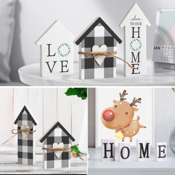 Farmhouse Tiered Tray Decor Set with Buffalo Plaid Decor for Rustic Home Kitchen Table Dining Room Decor, Home and Love Wood Sign Decor(Tiered Tray Not Included) - Image 7